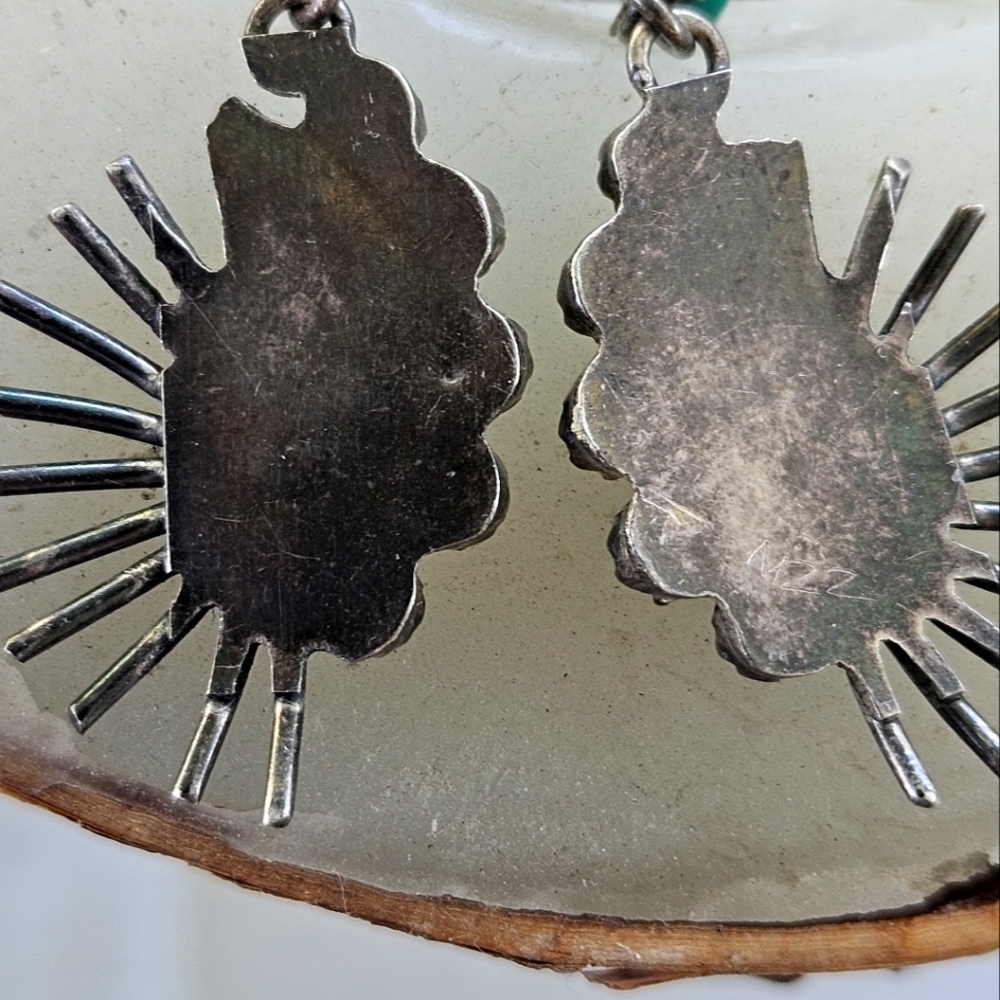 Vintage Zuni Sterling Silver & Turquoise Spur Earrings - Picture 3 of 6